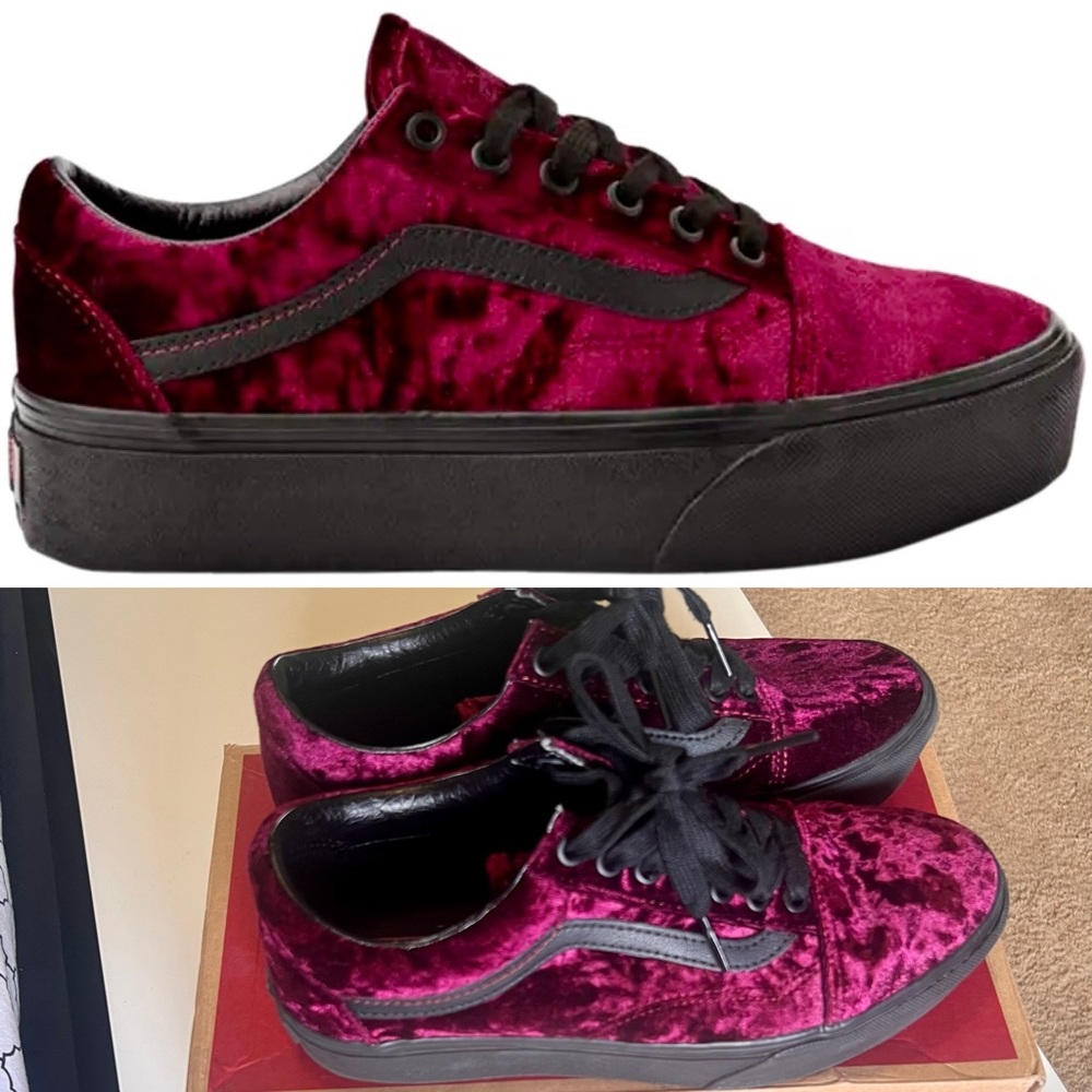 Vans Old Skool Platform 'Crushed Velvet - Burnt Russet' Sneakers